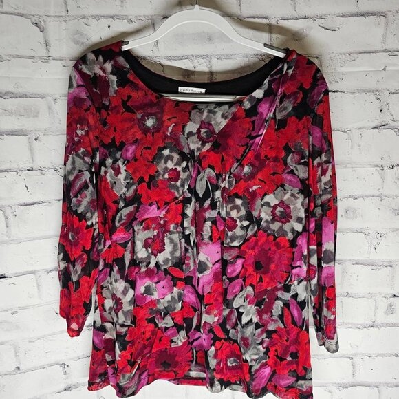 Croft & Barrow Tops - Red Flower Ruffle Top